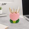 Desktop Storage for Eyebrow Pencils Tulip Makeup Brush Holder, Resin Cosmetic Organizer Vanity Desk, Cute Flower Pen Decorative Bud Container