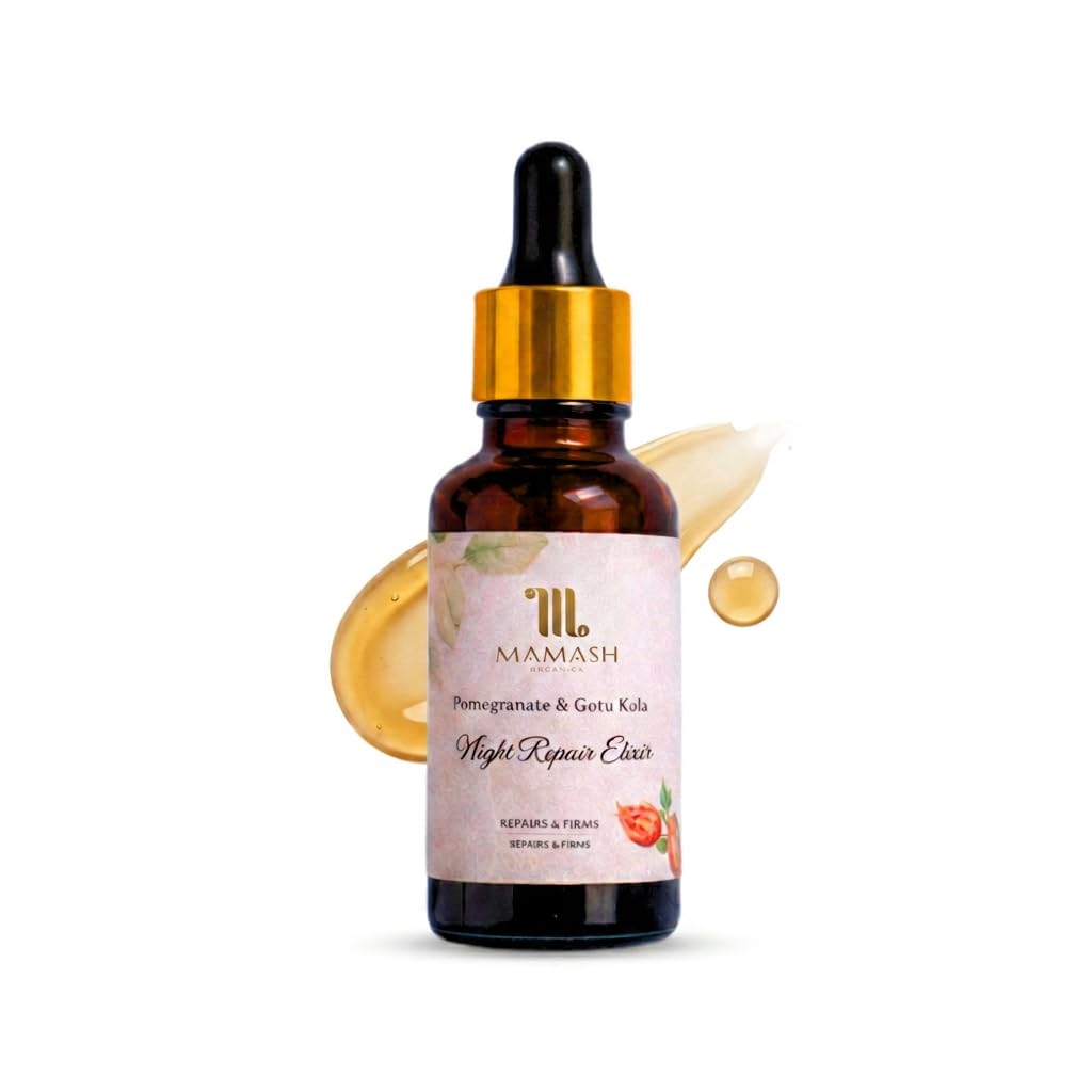 Mamash Pomegranate & Gotu Kola Night Repair Face Oil 30ml | Bakuchiol Plant Retinol | No Peeling No Purging | COSMOS Organic Certified | Collagen B