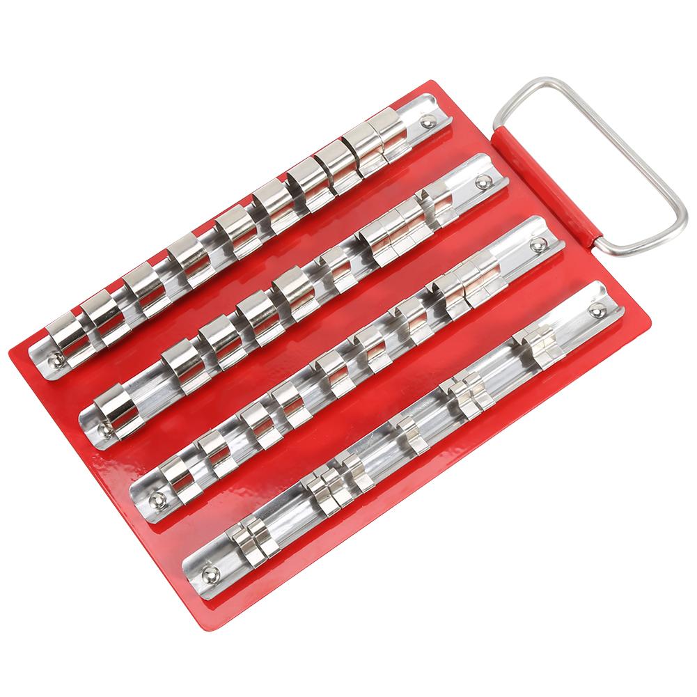 

Heavy Duty Socket Tray Rack 1Celsius2 1Celsius4 3Celsius8 Inch Garage Workshop Rail Tools Holder 40Pcs