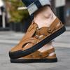Anti-collision Toe Summer Shoes Leather Mens Sandals Outdoor Walking Sandals for Men Non-Slip Loafers Hollow Out Man Beach Flats