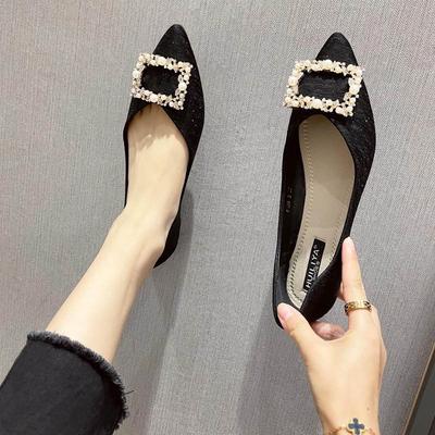 Pointed Flat Shoes Women's Single Shoes 2025 New Soft Sole Fashionable Versatile Soft Surface Shallow Mouth Ladyshoes Black Work Shoes