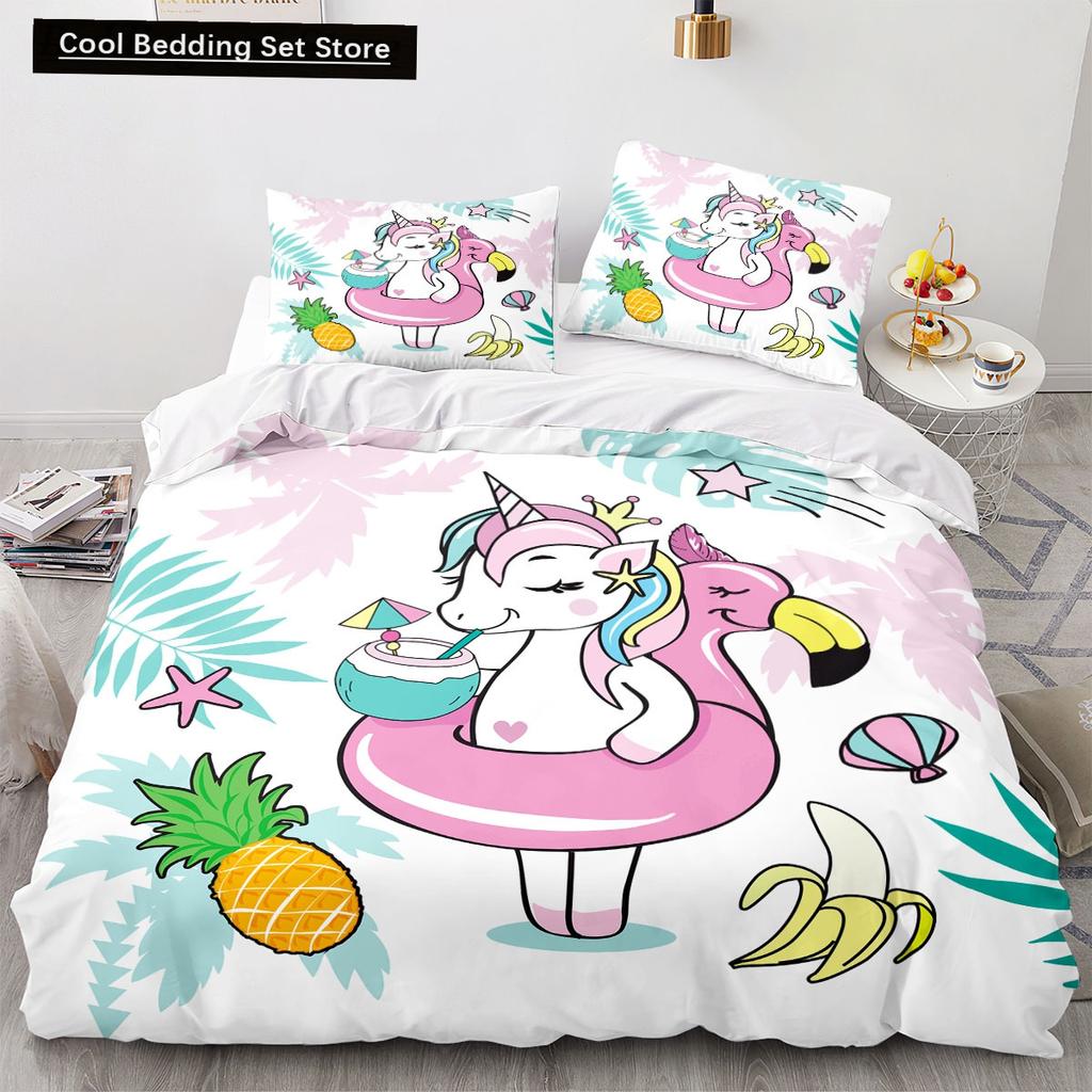 Cartoon Rainbow Unicorn Bedding Sets 135x200 Duvet Cover Set Pillowcases Queen Single Double Twin Size Bed Linen for Kids Girls