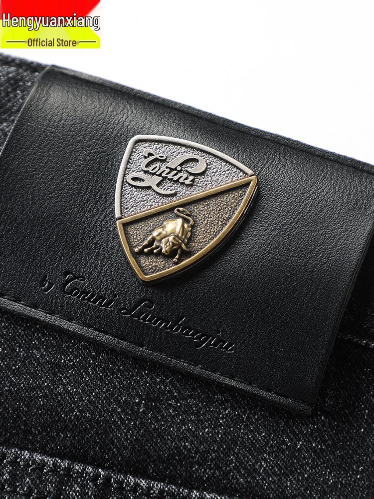 Hengyuanxiang Herren Schwarze Elastische Straight-Leg Jeans - Trendige, Waschbare und Strapazierfähige Freizeithosen für Herbst und Winter.