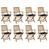 Outdoor Folding Chairs and Cushions Set of 8 Acacia Wood