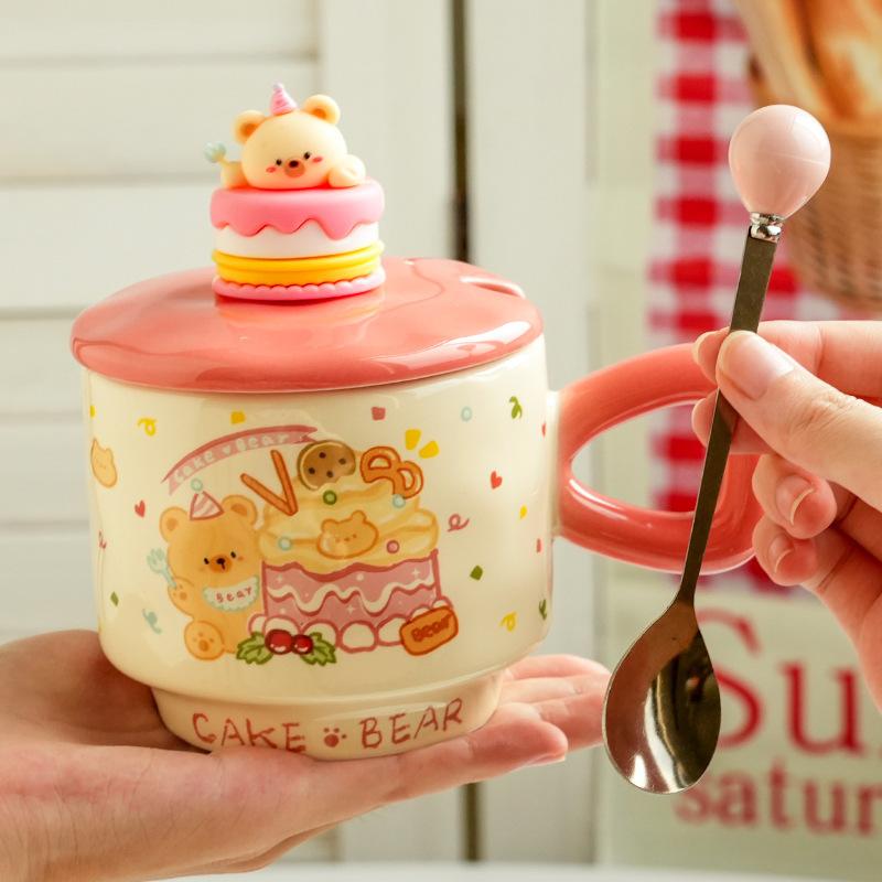 Creative Gifts Birthday Cake Ceramic Cup Children's Student Holiday Gift Cute Mug Household Teacup Water Cup