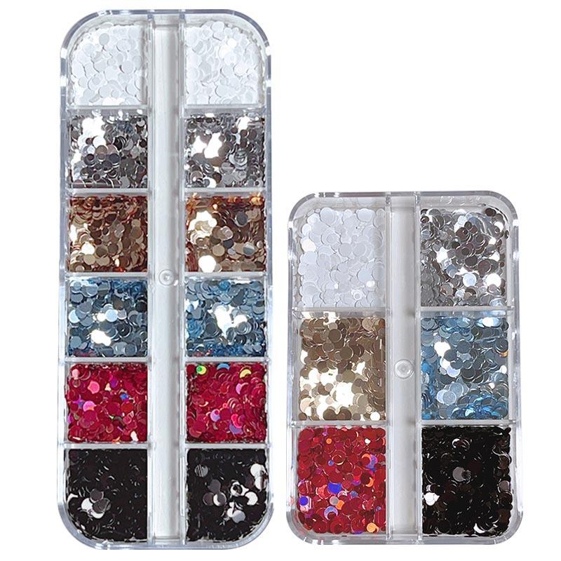 3D Floral Polka Dot Nail Glitter Sequins 1 Box 6/12 Grids Spliced Design for Professional Manicure Salon