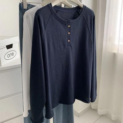 Korean Style Relaxed Minimalist Long-sleeved Tops for Women Autumn Loose T-shirt Bottoming Shirt