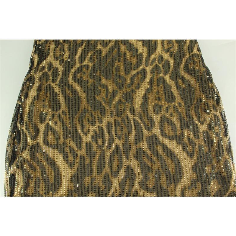 Vestido largo de cena con lentejuelas de leopardo y hombros descubiertos con escote en V para mujer