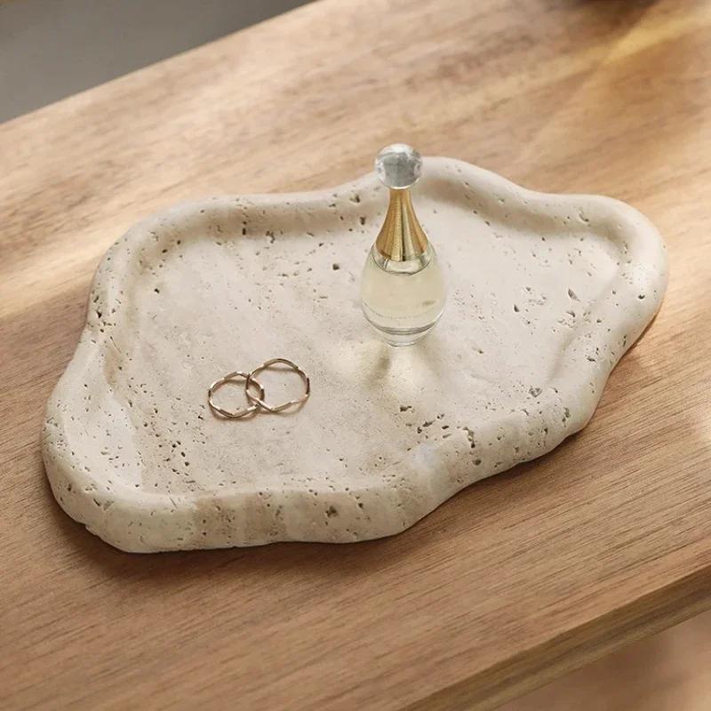 1pc Nordic Style Travertine Storage Tray Entryway Storage Tray Decorative Ornament Home Storage Decoration Bathroom Accessories