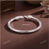 Elegant Chinese Style Auspicious Words White Copper Silver-Plated Open Bracelet - Perfect Gift for Girlfriend