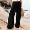 Damen Leinenhose Hohe Taille Weiter Bein Palazzo Hose Unterteil Einfarbig Jogginghose Freizeit Jogger