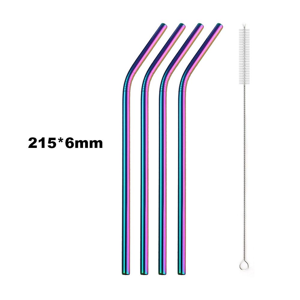 Reusable Metal Drinking Straws 304 Stainless Steel Sturdy Bent Straight Drinking Straw with Cleaning Brush Bar Party Accessory