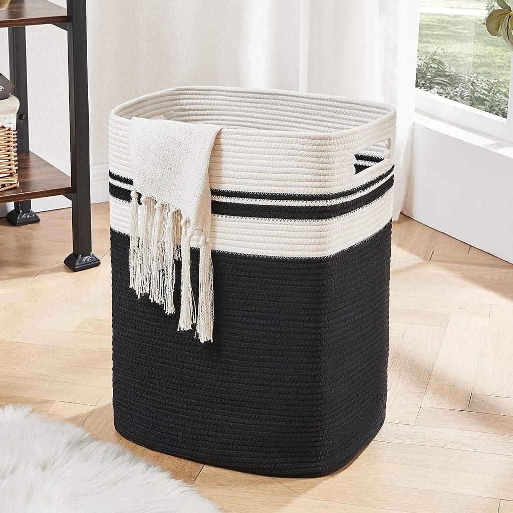 Large Capacity Woven Cotton Laundry Hamper and Storage Basket