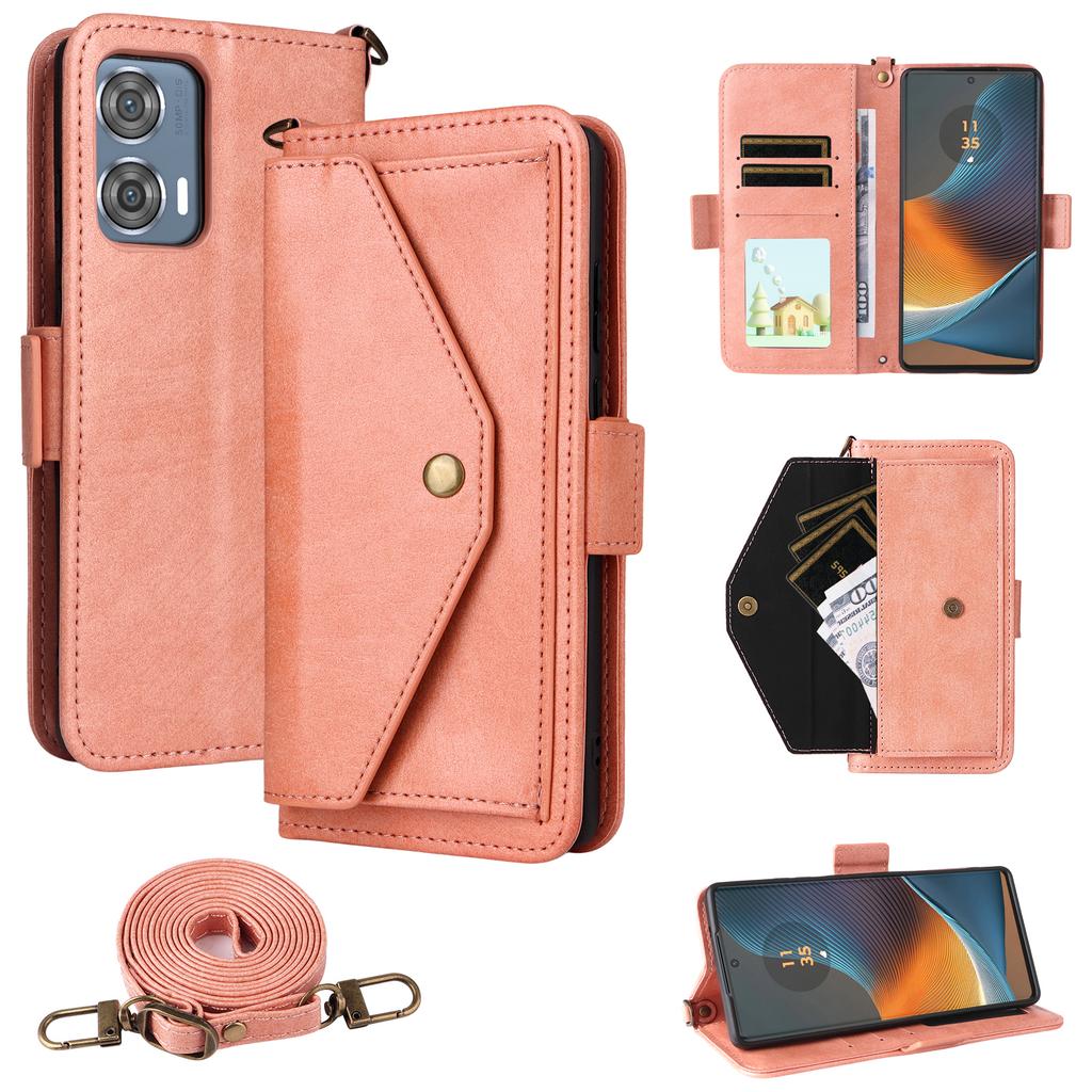 For Motorola Edge 50 Fusion 5G Leather Case Magnetic Closure Wallet Stand Phone Cover with Crossbody Strap