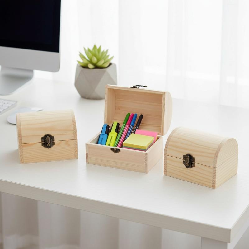 New 1/3Pcs Jewellery Keepsake Pine Plain Storage Wedding Wooden Arched Hinged Boxes Practical Decorate Wooden Box Trinket