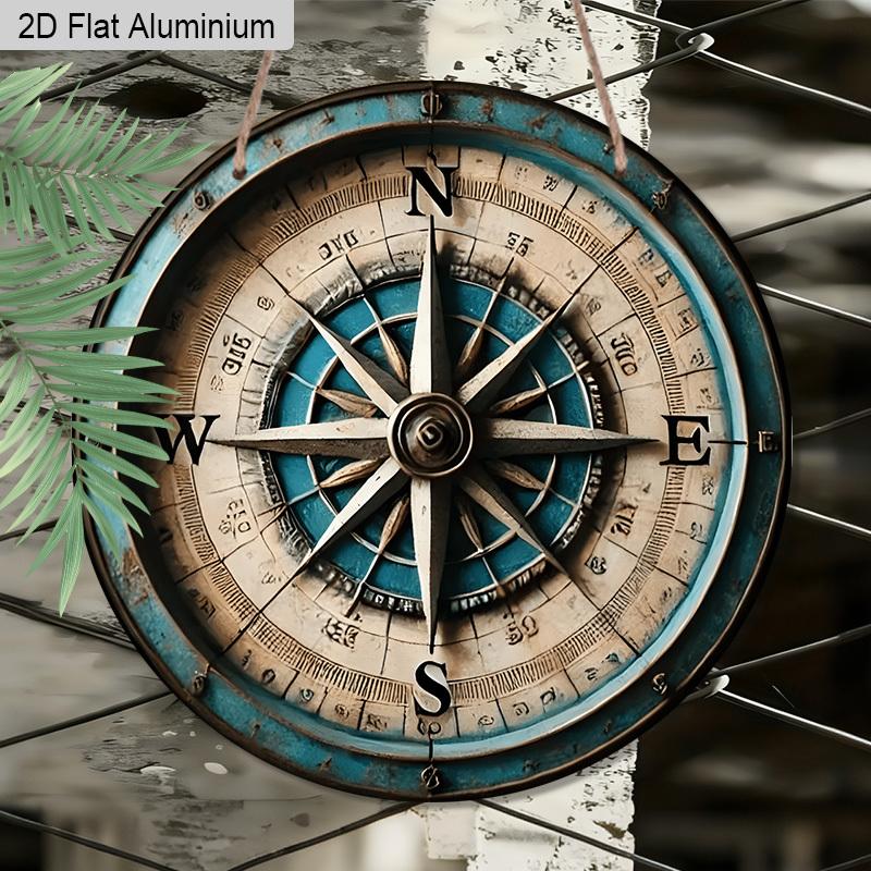 

2D Flat 1pc Vintage Compass Aluminum Decoration Plaque, Compass Pattern Sign, Living Room Decor, Study Decor, Beach House Decor, Cabin Decor, Perfect 7.87×7.87inch