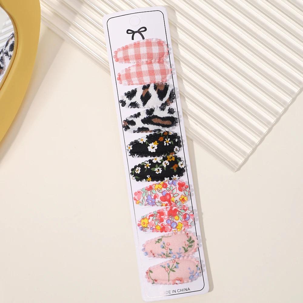10/20Pcs Mini Print Cotton Alloy Hair Clips Hairpin for Girl Fabric Plaid BB Hairgripes Sweet Headwear Kids Hair Accessories