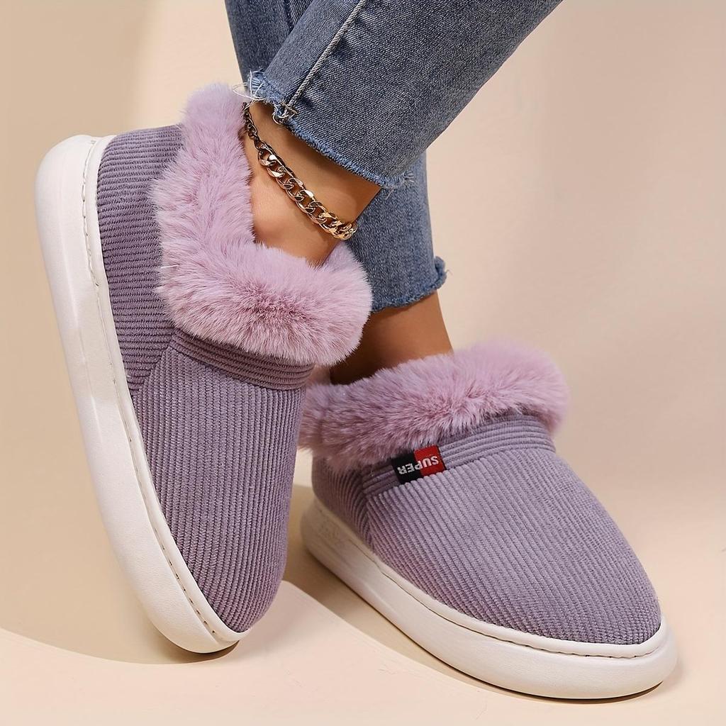 Pantofole di velluto a coste foderate in peluche per coppie Calzature comode per la casa in inverno con suola morbida