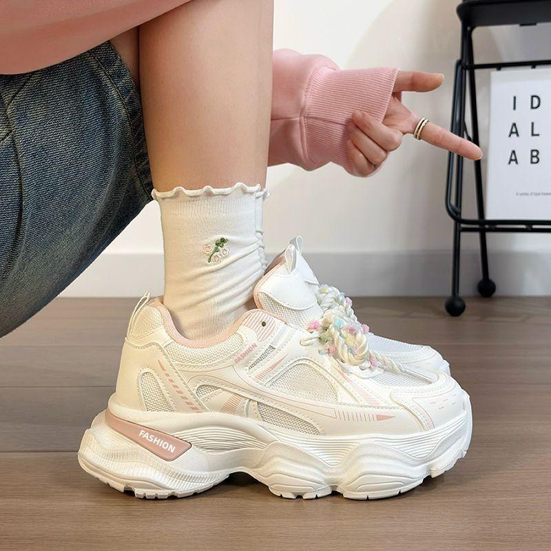 Ultraleichte Damen Schuhe Plateau Mesh Sneaker Damen Herbst Neu Mädchen Vielseitige Höhenvergrößernde Dad Schuhe