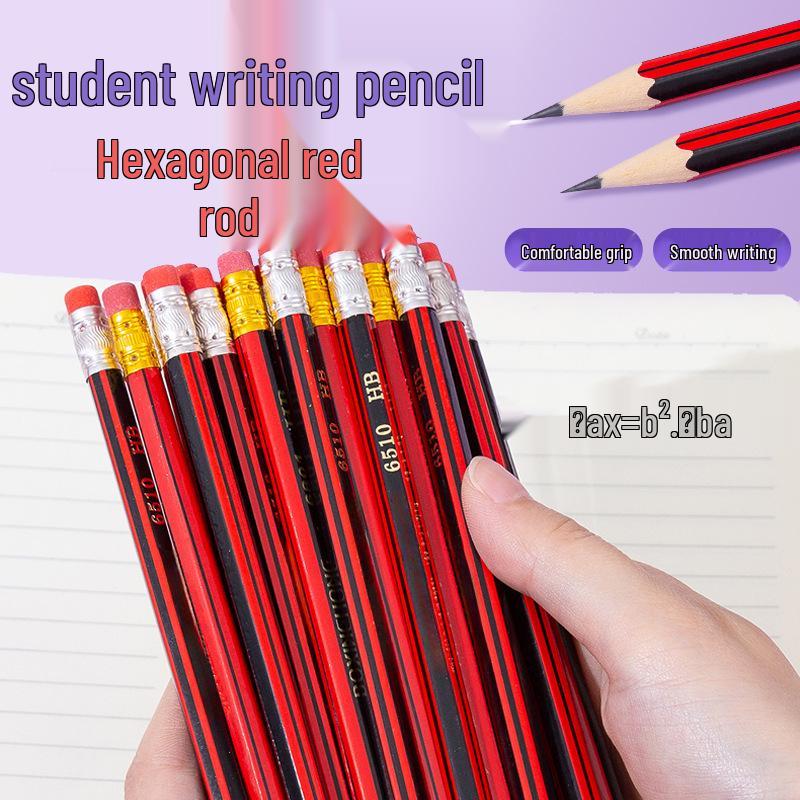 Lápis HB Vermelho Hexagonal para Alunos do Ensino Fundamental e Jardim de Infância com Borracha