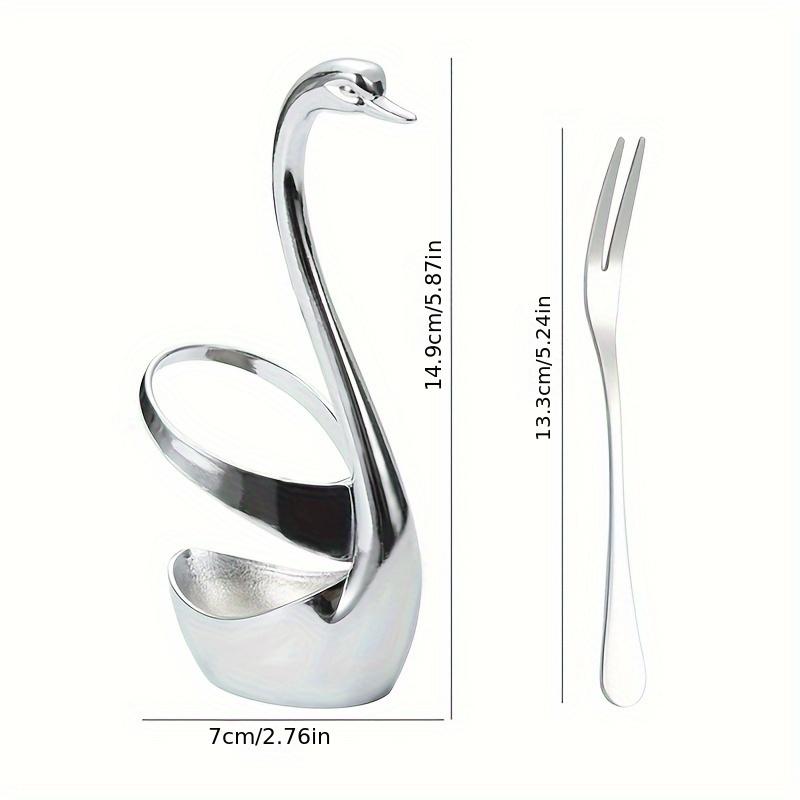 6pcs Set Stainless Steel Fruit Fork  Dessert Fork, Cake Two Tooth Fork, Creative Swan Base Tableware Storage Rack