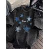 Vintage Washed Distressed Star Print TShirt YK Punk Hip Hop Top Star Graphic Tee Casual Loose Fit Streetwear Short Sleeved