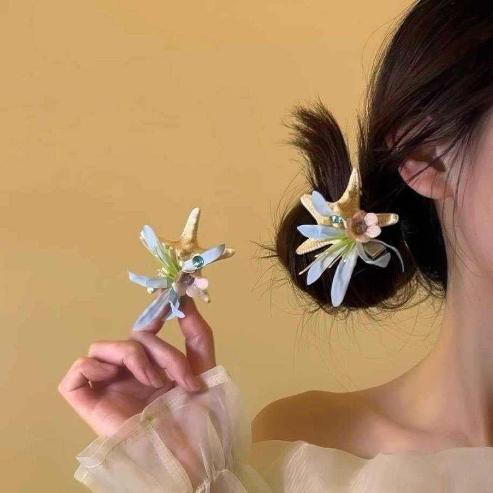 Korean Style Starfish Hair Clip Resin Women Side Clip Pink Orchid Flower Hairpin  Holiday