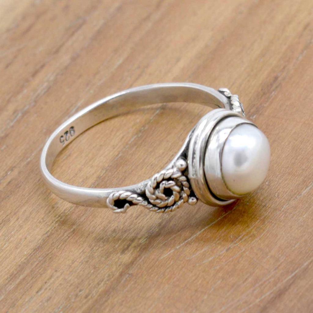 Inel din argint 925 cu perle, bijuterii inelare lucrate manual cu pietre prețioase naturale și perle