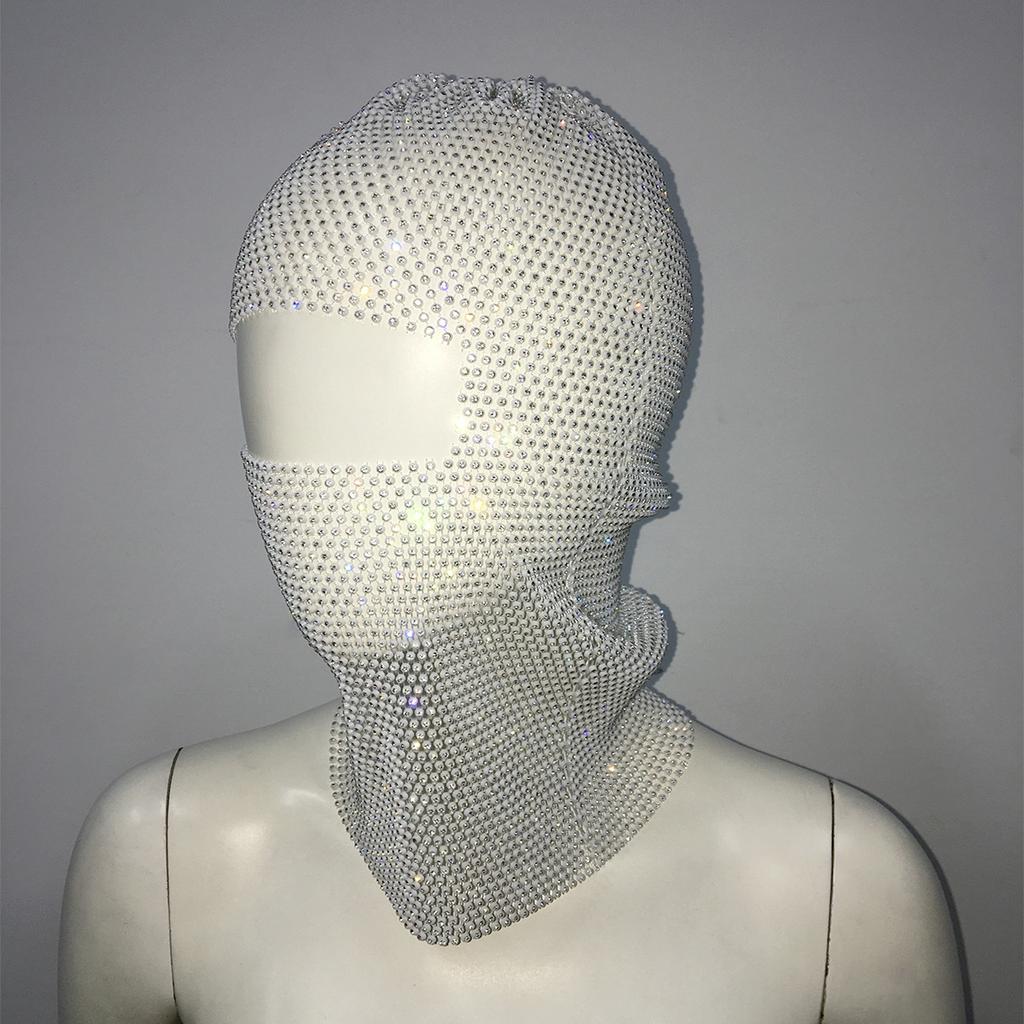 Fashion Bling Rhinestone Face Mask Full Coverage Sun Protection Stylish Face Shield Headgear