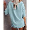 Summer Women V-Neck T-Shirt Waffle Casual Loose Short Sleeve Tee