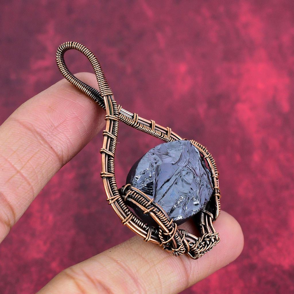 Shungite Rough Pendant Copper Wire Wrapped Jewelry Handmade Pendant Gemstone Pendant Copper Wire Wrap Pendant Gifts for Mom Designer Jewelry