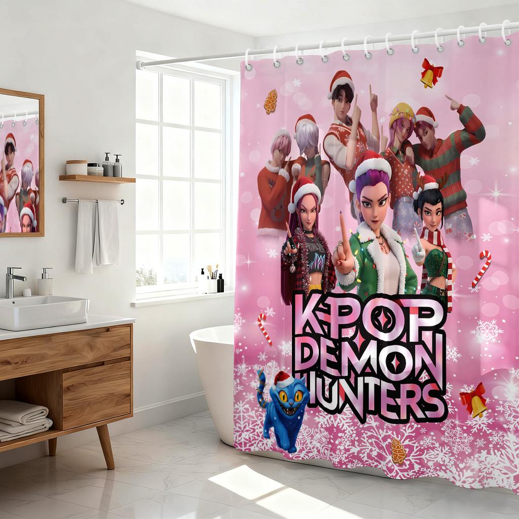 1 Stück K-Pop Dämonenjäger Weihnachts-Druck wasserdichte Duschvorhang-Trennwand Sichtschutz Hängevorhang 12 Haken mehrere Größen