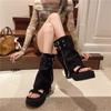 Modedesigner Damen Schuhe Mode Zwei-Wege-Trageplateau Schuhe 2025Sommer Lässige Sandalen für Damen Wadenhoch Coole Stiefel Zapatos Mujer
