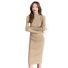 Women's Slim Knitted Wool Sweater Dress - Half Turtleneck, Long-Sleeved, Knee-Length, Autumn/Winter Style.