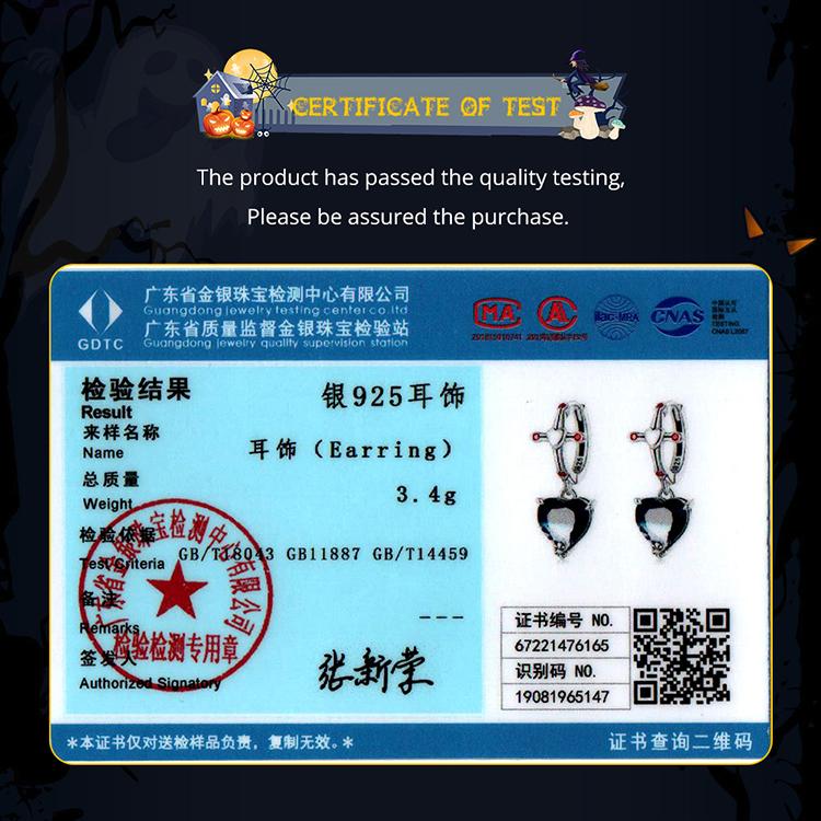 BAMOER 925 Sterling Silver Heart Bi Color Black Crystal Hoop Earrings For Women Reto Red Cross Dangle Drop Earring Halloween Gift