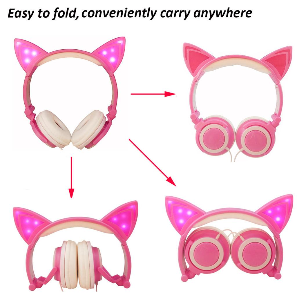 Foldable Cat Ear LED Music Lights Headphone Earphone headset for Laptop MP3