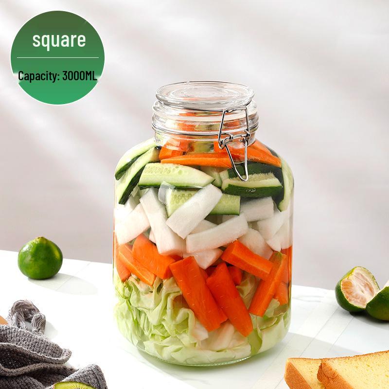 Glass Storage Jar with Transparent Buckle for Kitchen, Food-Grade Sealed Container for Grains
