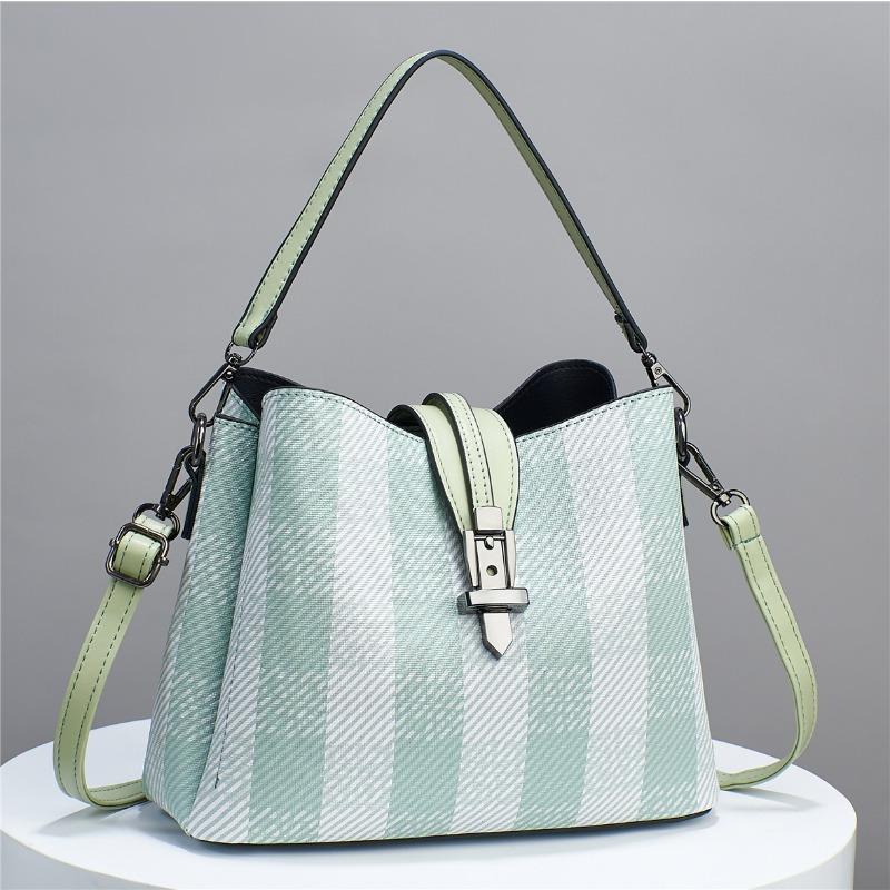 Single Shoulder Women's Fashionable Checkered Hand-held Bucket Bag Casual Crossbody Bag