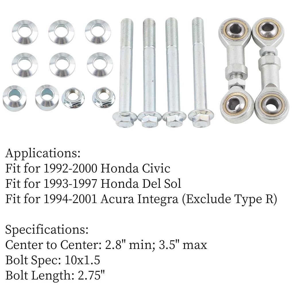 Kit de ligação final de barra estabilizadora traseira de corrida para Honda Civic 92-00 94-01 Acura Integra DC2 prata rosca esquerda e direita