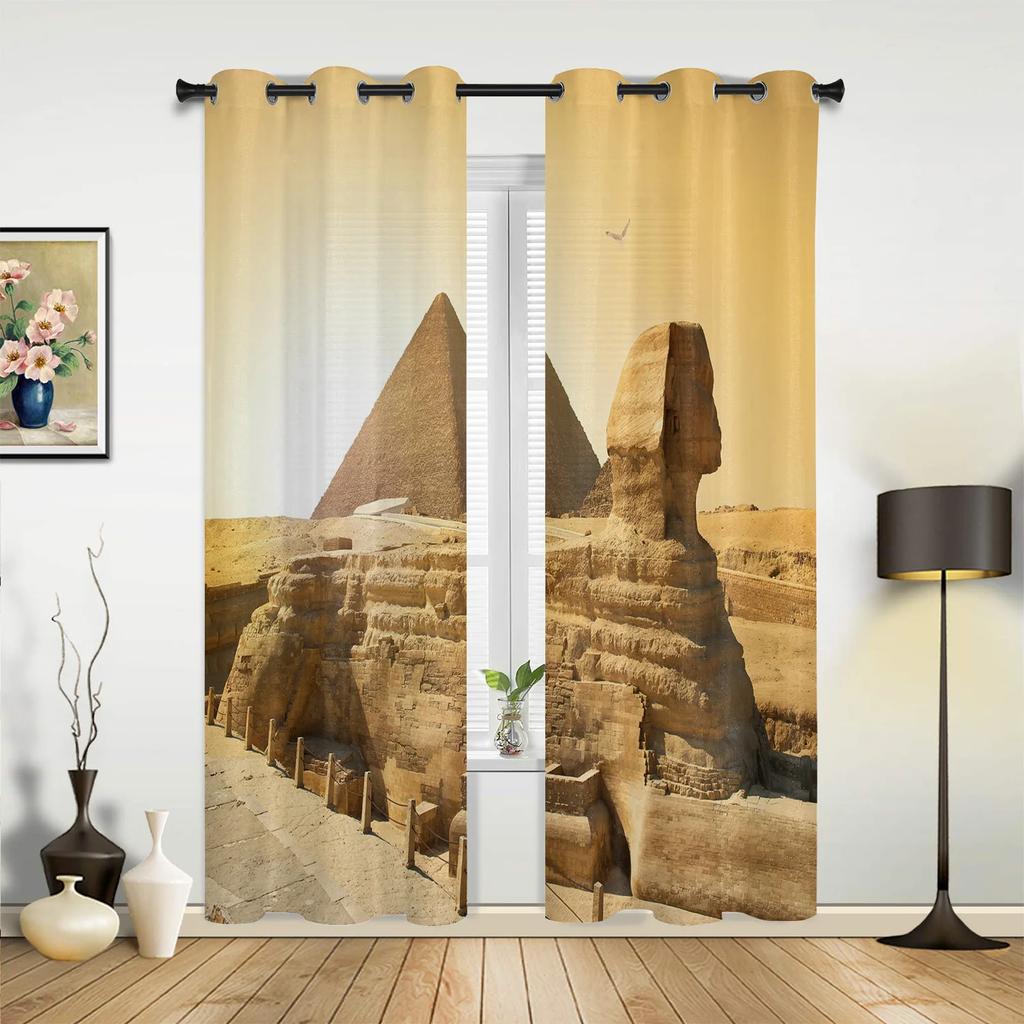 Egypt Pharaoh Yellow Mural Ancient Window Curtains Home Decoration Living Room Curtains Kid's Room Cortinas For Kitchen Bedroom