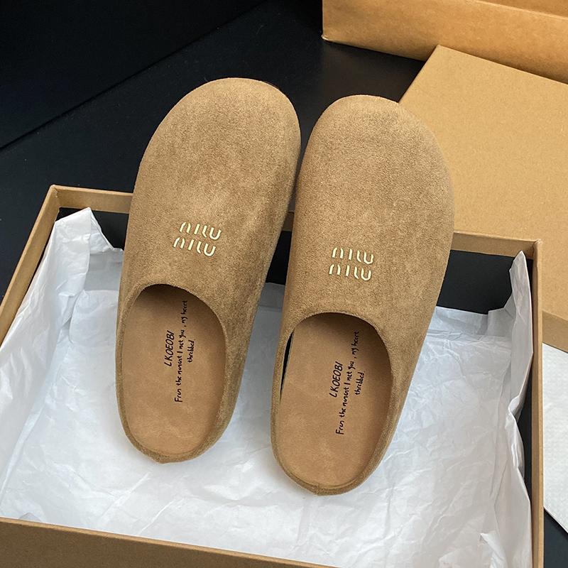 CRLAYDK Women Footbed Comfortable Slip On Mules House Slippers Ladies Suede Leather Backless Casual Outdoor Walking Shoes