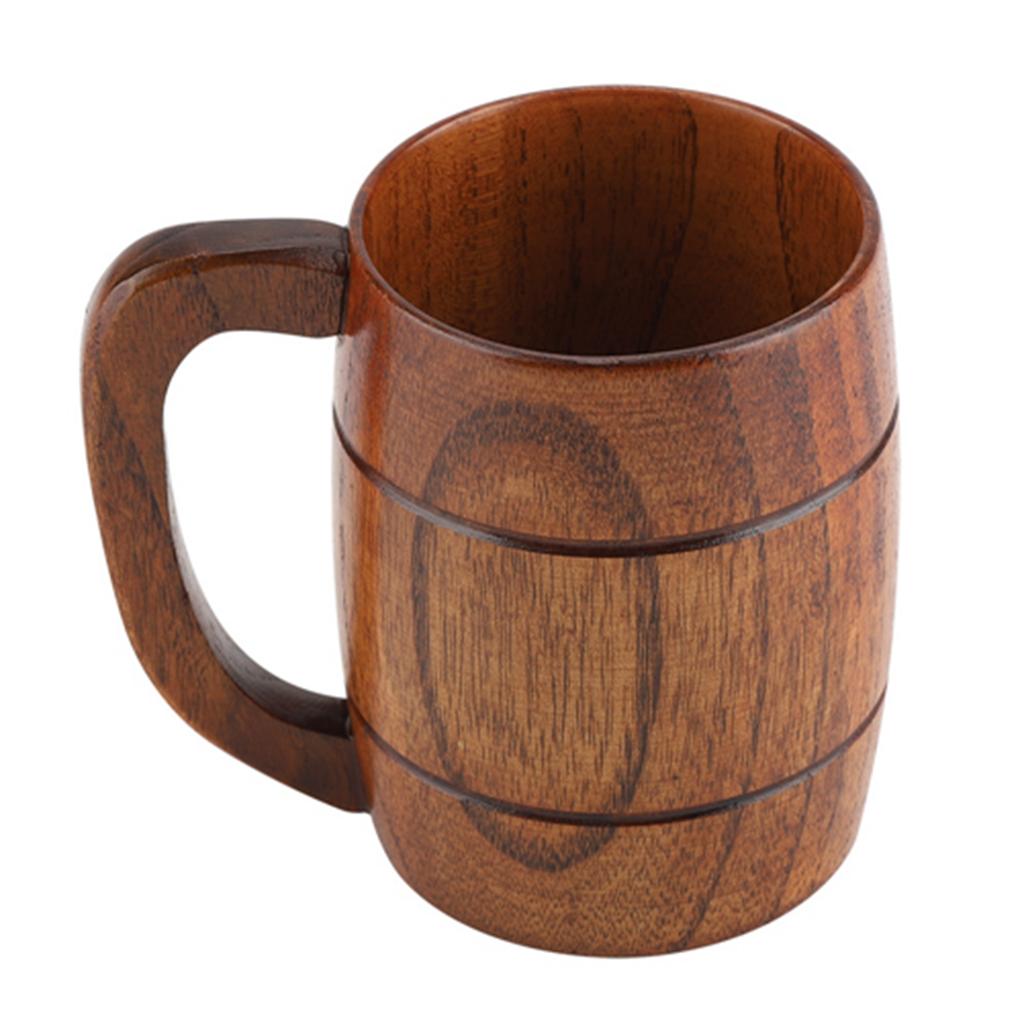 Prírodný drevený pohár na pivo Retro Veľkokapacitný na čaj Vodu Klasický drevený hrnček na pitie s rúčkou