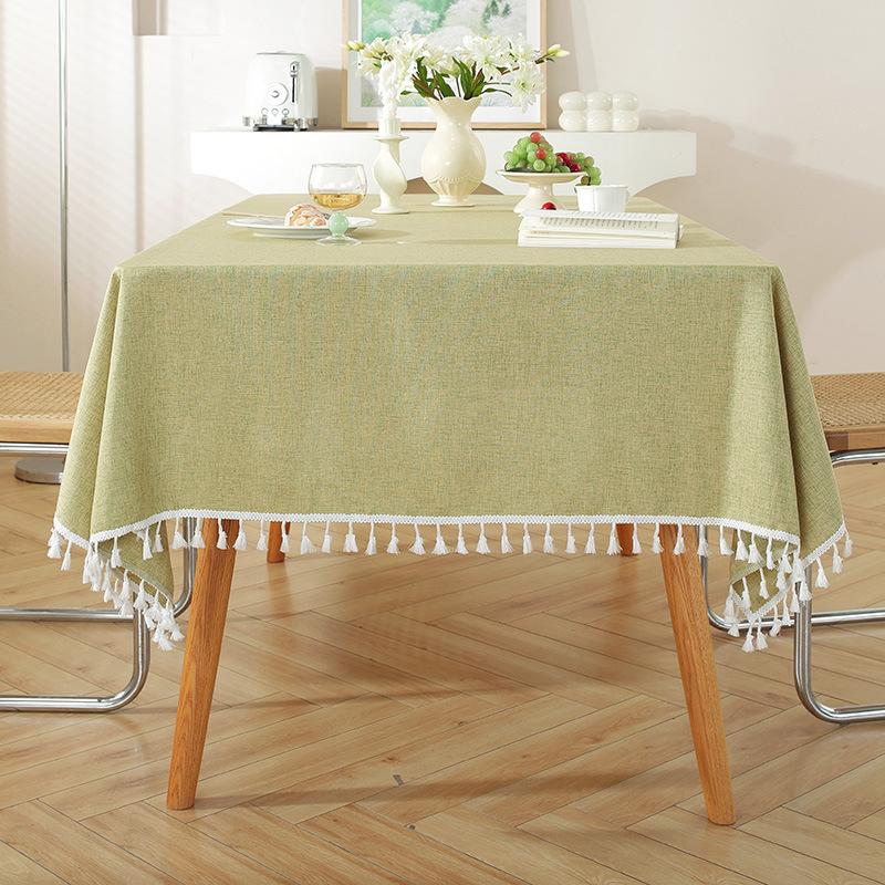 Solid Color Tassel Cotton And Linen Tablecloth Simple High-End Coffee Table Decoration Rectangular Dining Table Cloth
