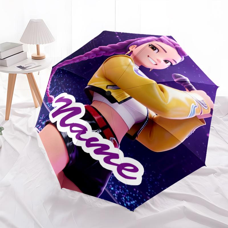 Parapluie Personnalisé Nom K-KPop Chasseurs de Démons Imprimé - Ouverture/Fermeture Automatique, Structure à Huit Côtes Durable, Parapluie Pliant Automatique