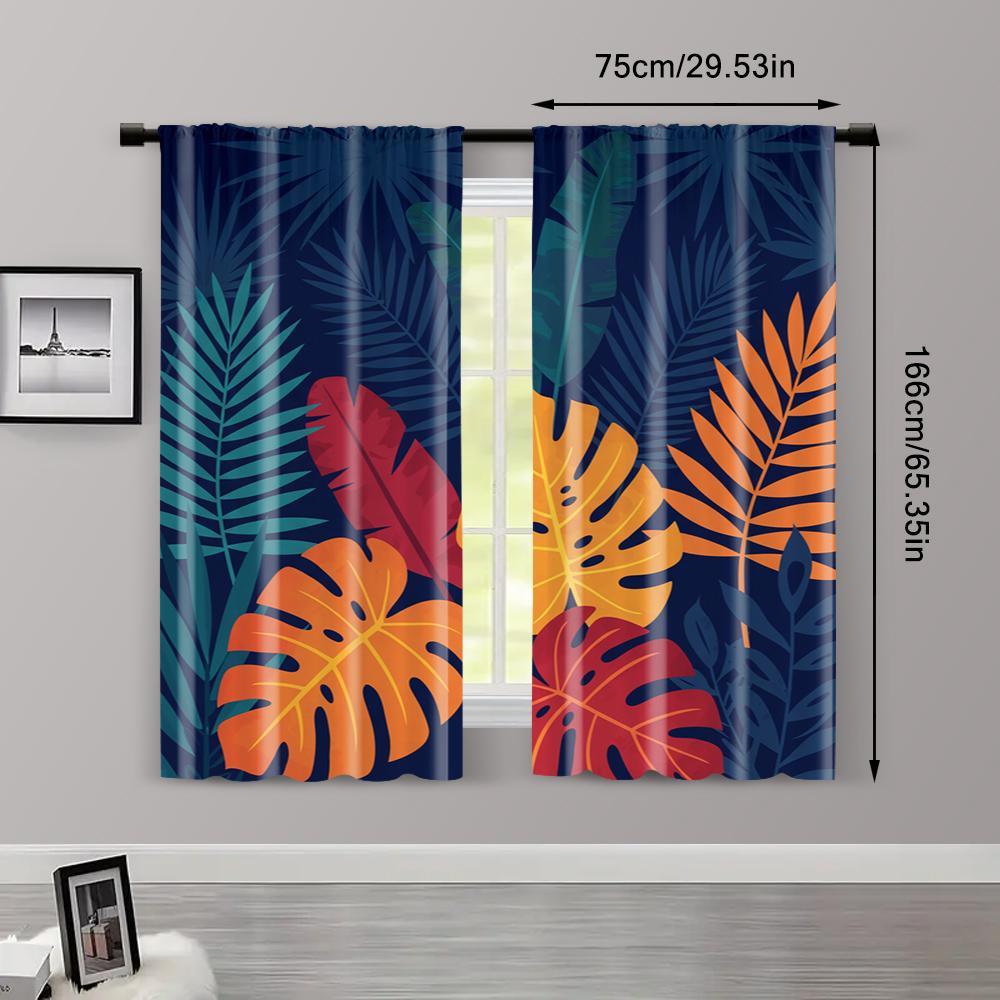2pcs   spring summer Curtains Tropical plant pattern Art Digital Print Drapes Versatile Fabric Room Decor for Bedroom   Office