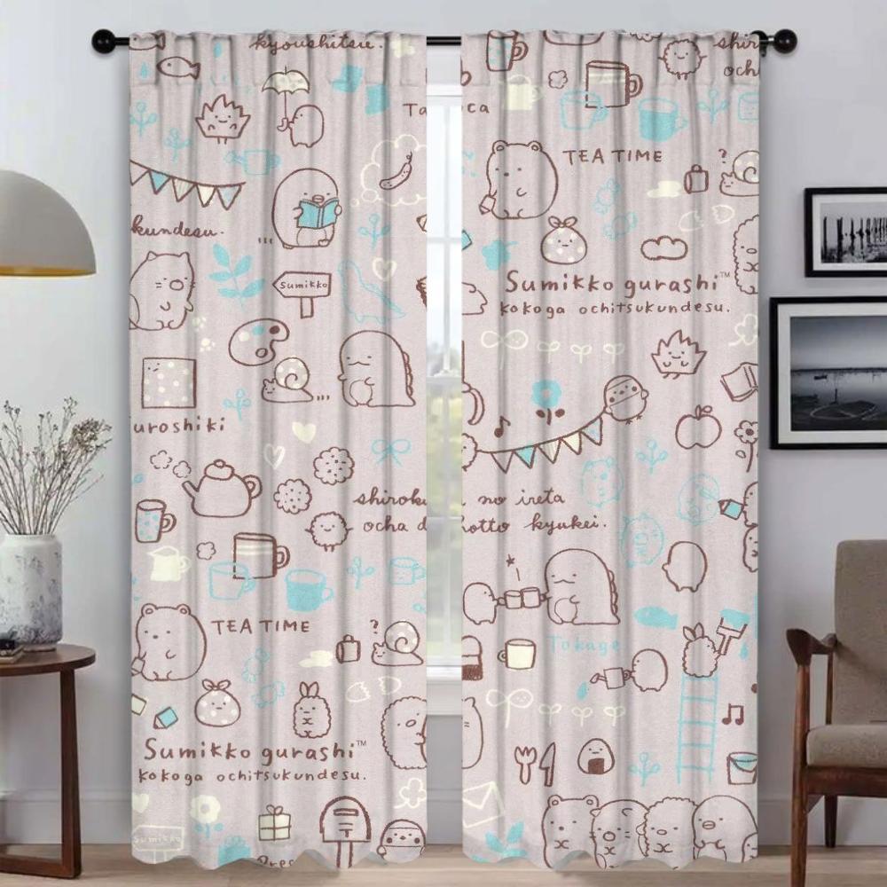 Set Of 2 Sumikko Gurashi Home Interior Curtains Living Room Shades Tulle Bedroom Partition Camera Mosquito Repellent Made Polyester Sitting Window