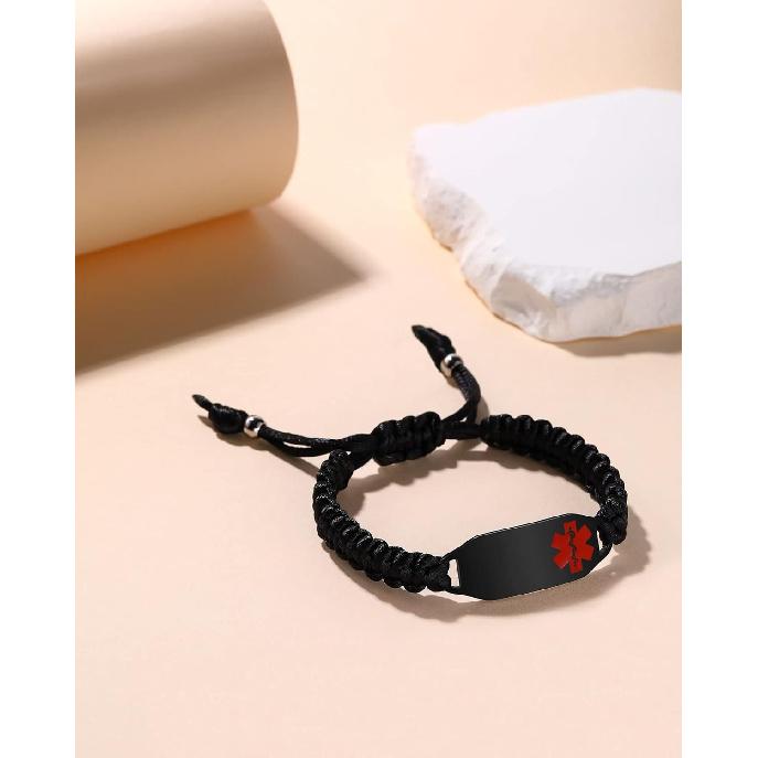 Medical Alert Bracelets for Women Personalized | Medical Alert ID Bracelets | Tow-Tone Polyester Rope Handmade Braided Emergency Bracelet, Adjustable