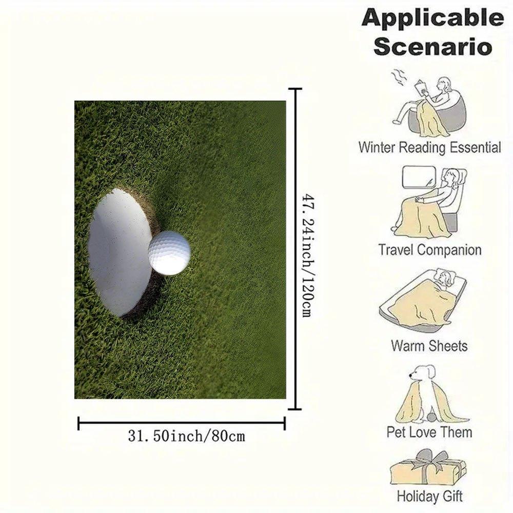 Golf Ball in Hole on Green Grass - Sports Photography PrintBlanket Flannel Throw Blanket for Sofa, Bed, Travel, Camping, Office, Couch, Chai