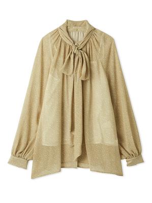 Mira Owen Floral Sheer Bowtie YEL 2-Way Blouse, 09WFB251120, Women's,