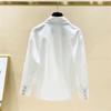 High Quality Pearls Diamonds Collar White Shirt Women Tops Mujer Spring Arrival OL Elegant Blouse Tops Camisas Mujer